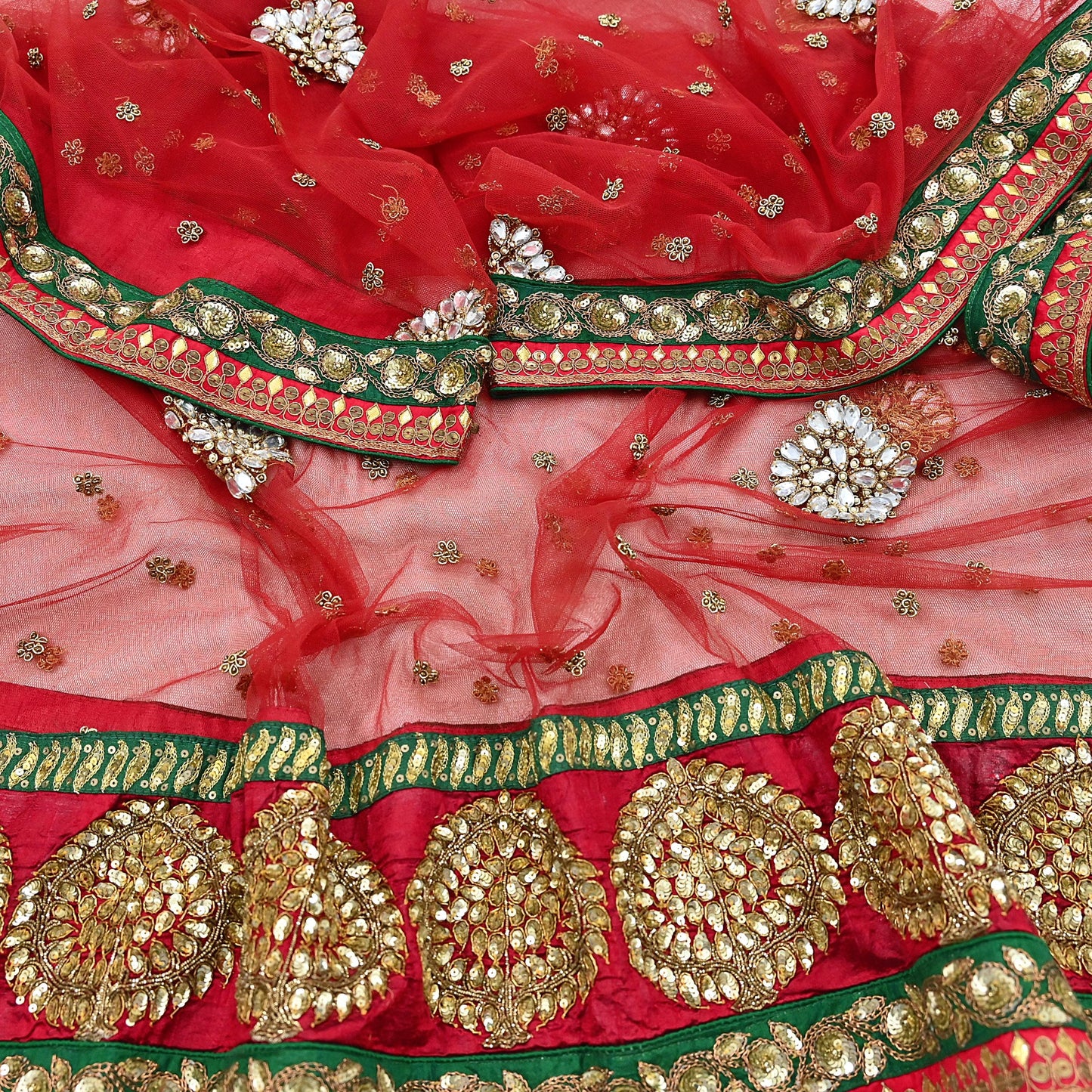 Indian Heavy Wedding Dupatta Red Net Long Stole Hand Embroidered By Designer Sabyasachi Scarves Zardozi Bridal Veil