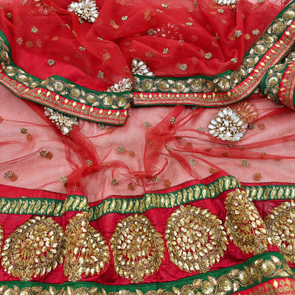 Indian Heavy Wedding Dupatta Red Net Long Stole Hand Embroidered By Designer Sabyasachi Scarves Zardozi Bridal Veil