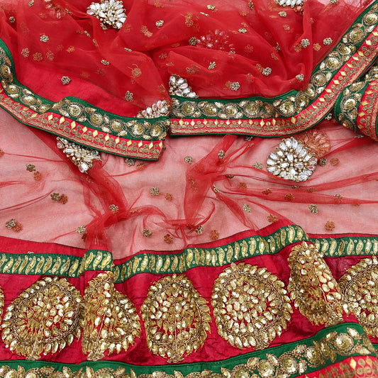 Indian Heavy Wedding Dupatta Red Net Long Stole Hand Embroidered By Designer Sabyasachi Scarves Zardozi Bridal Veil
