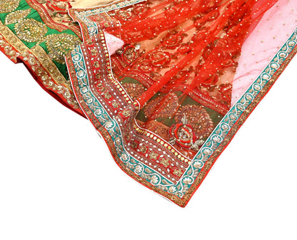 Indian Heavy Red & Beige Mesh/Net Hand Embroidered Lehenga 2pcs Set By Designer Sabyasachi Bridal Wear