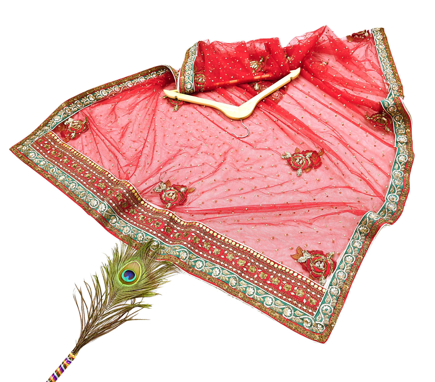 Indian Heavy Red & Beige Mesh/Net Hand Embroidered Lehenga 2pcs Set By Designer Sabyasachi Bridal Wear