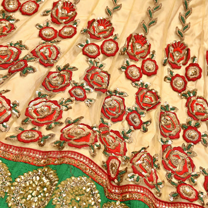 Indian Heavy Red & Beige Mesh/Net Hand Embroidered Lehenga 2pcs Set By Designer Sabyasachi Bridal Wear