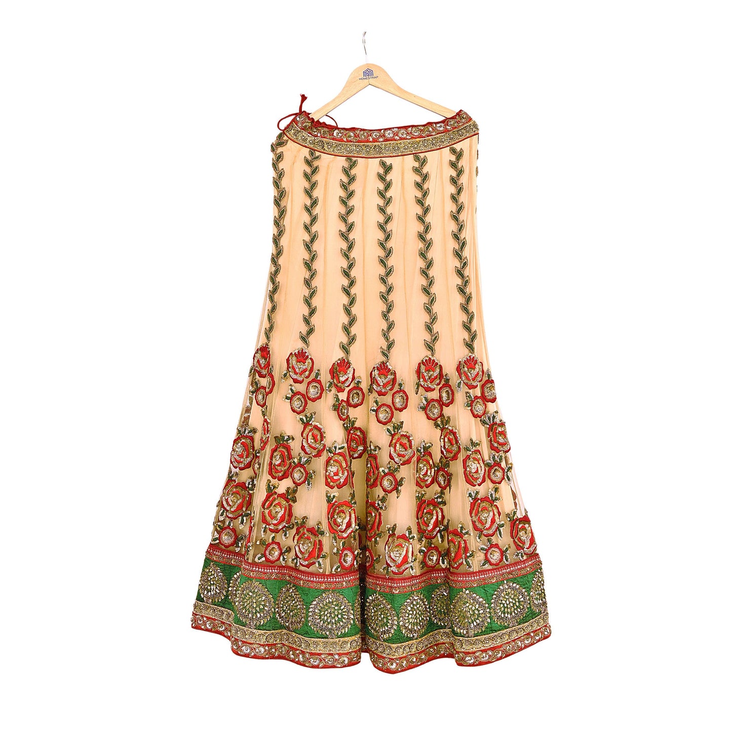 Indian Heavy Red & Beige Mesh/Net Hand Embroidered Lehenga 2pcs Set By Designer Sabyasachi Bridal Wear