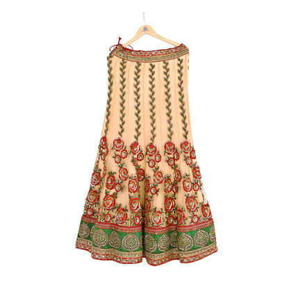 Indian Heavy Red & Beige Mesh/Net Hand Embroidered Lehenga 2pcs Set By Designer Sabyasachi Bridal Wear