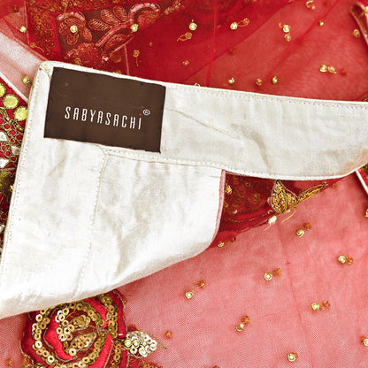 Indian Heavy Wedding Dupatta Red Net Long Stole Hand Embroidered By Designer Sabyasachi Scarves Zardozi Bridal Veil