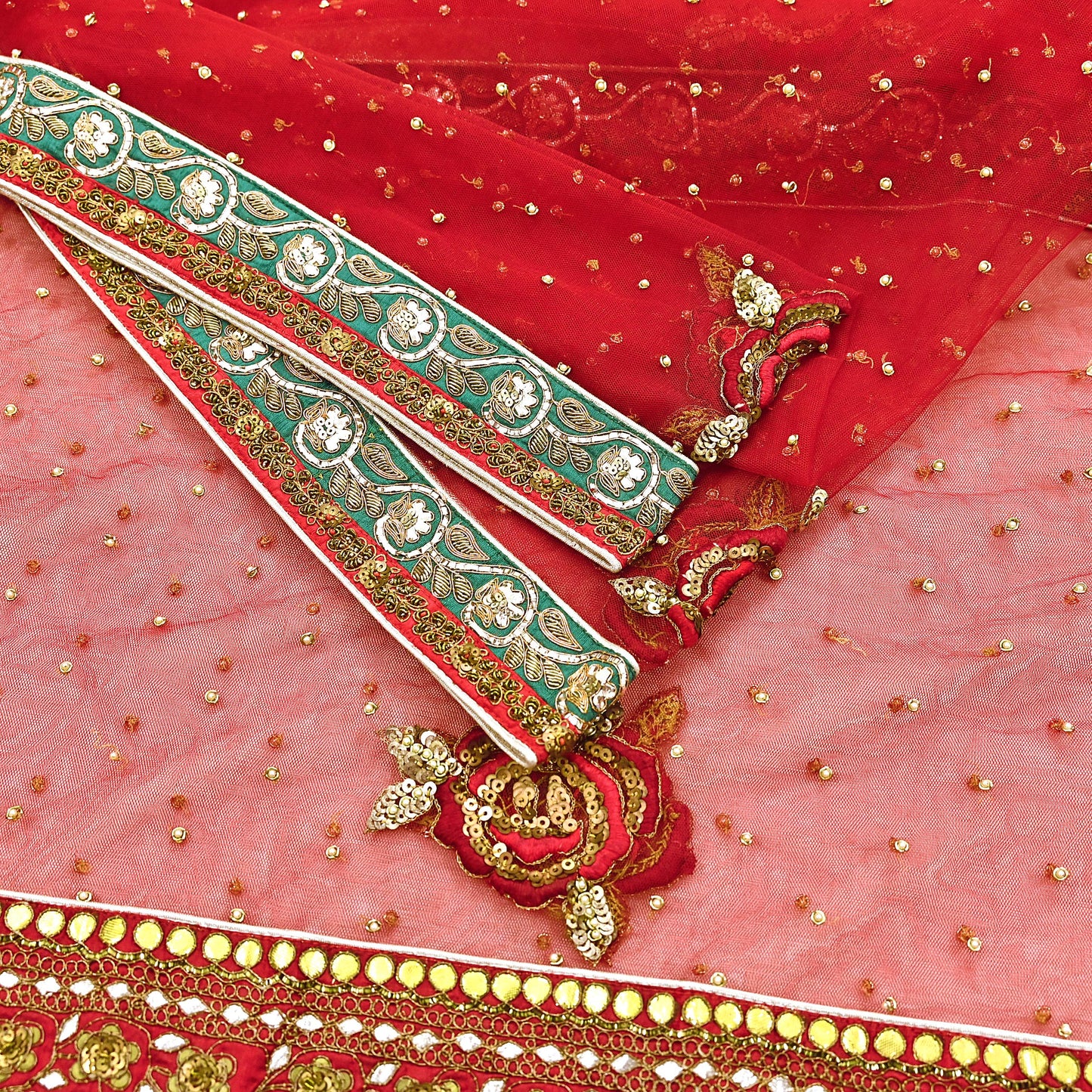 Indian Heavy Wedding Dupatta Red Net Long Stole Hand Embroidered By Designer Sabyasachi Scarves Zardozi Bridal Veil