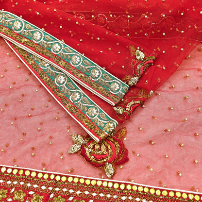Indian Heavy Wedding Dupatta Red Net Long Stole Hand Embroidered By Designer Sabyasachi Scarves Zardozi Bridal Veil