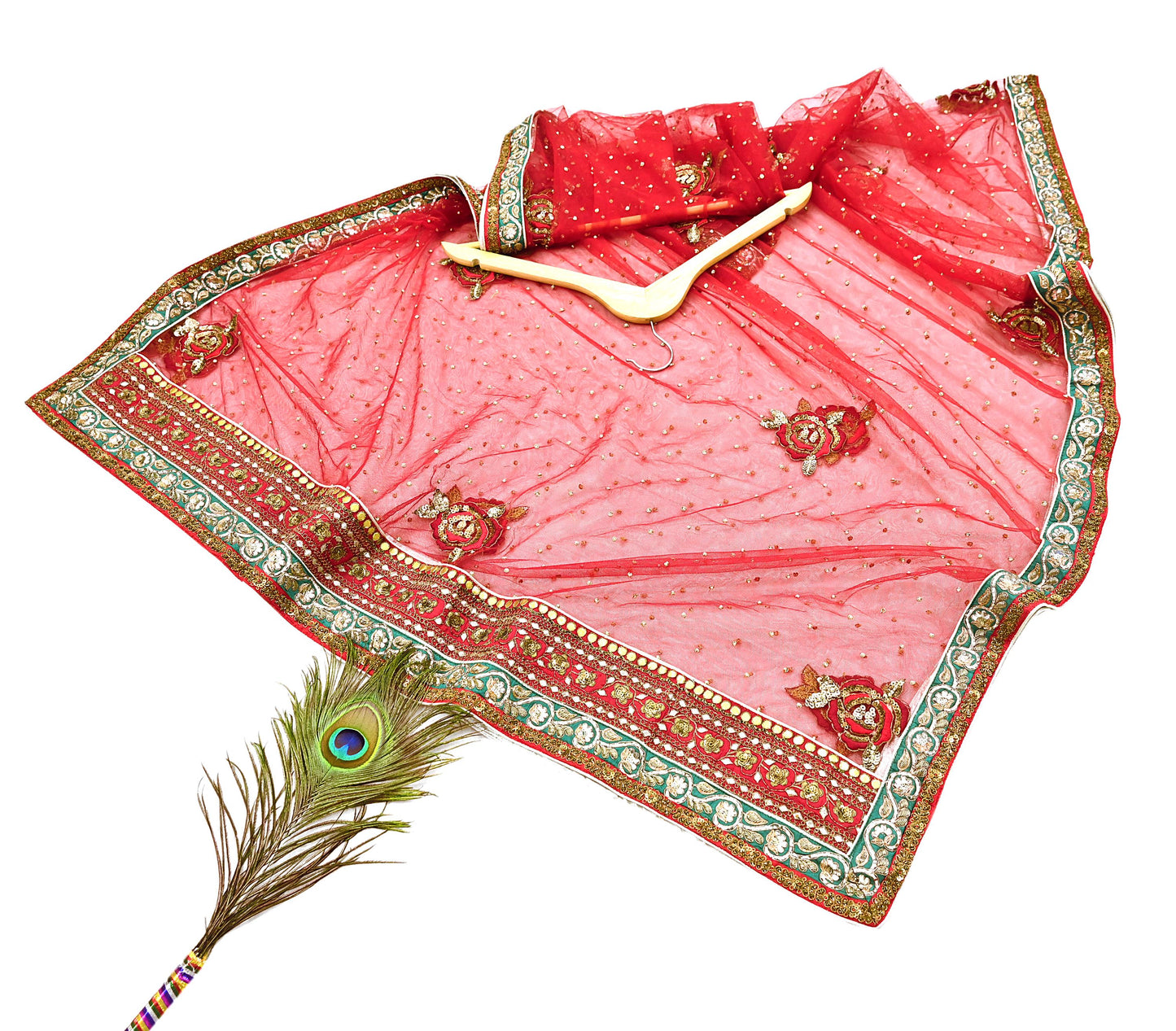 Indian Heavy Wedding Dupatta Red Net Long Stole Hand Embroidered By Designer Sabyasachi Scarves Zardozi Bridal Veil