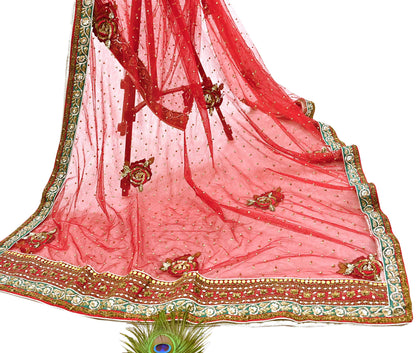 Indian Heavy Wedding Dupatta Red Net Long Stole Hand Embroidered By Designer Sabyasachi Scarves Zardozi Bridal Veil