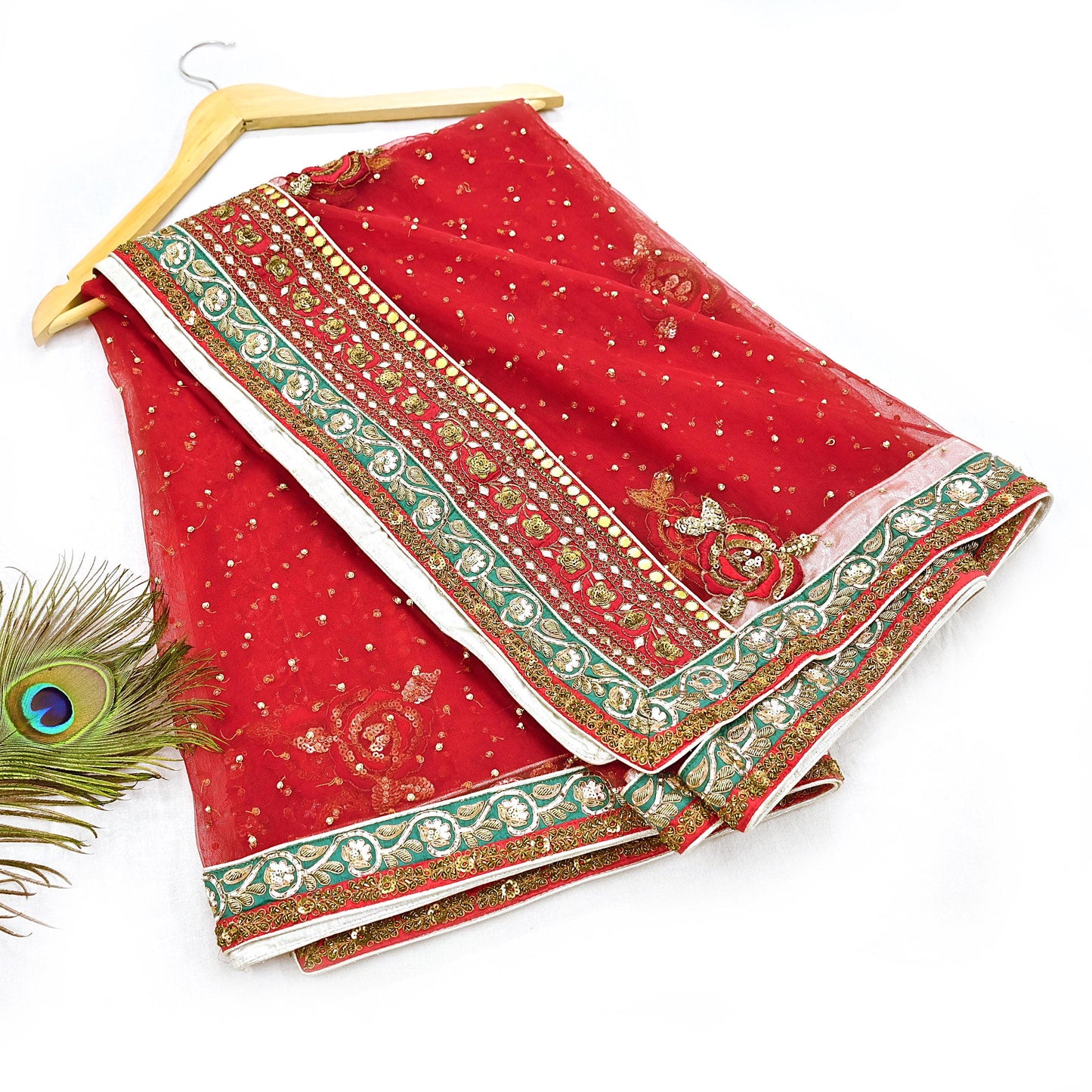 Indian Heavy Wedding Dupatta Red Net Long Stole Hand Embroidered By Designer Sabyasachi Scarves Zardozi Bridal Veil