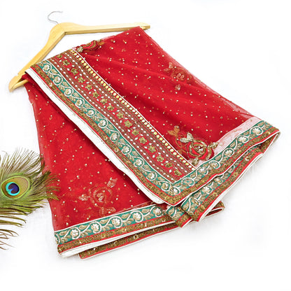 Indian Heavy Wedding Dupatta Red Net Long Stole Hand Embroidered By Designer Sabyasachi Scarves Zardozi Bridal Veil