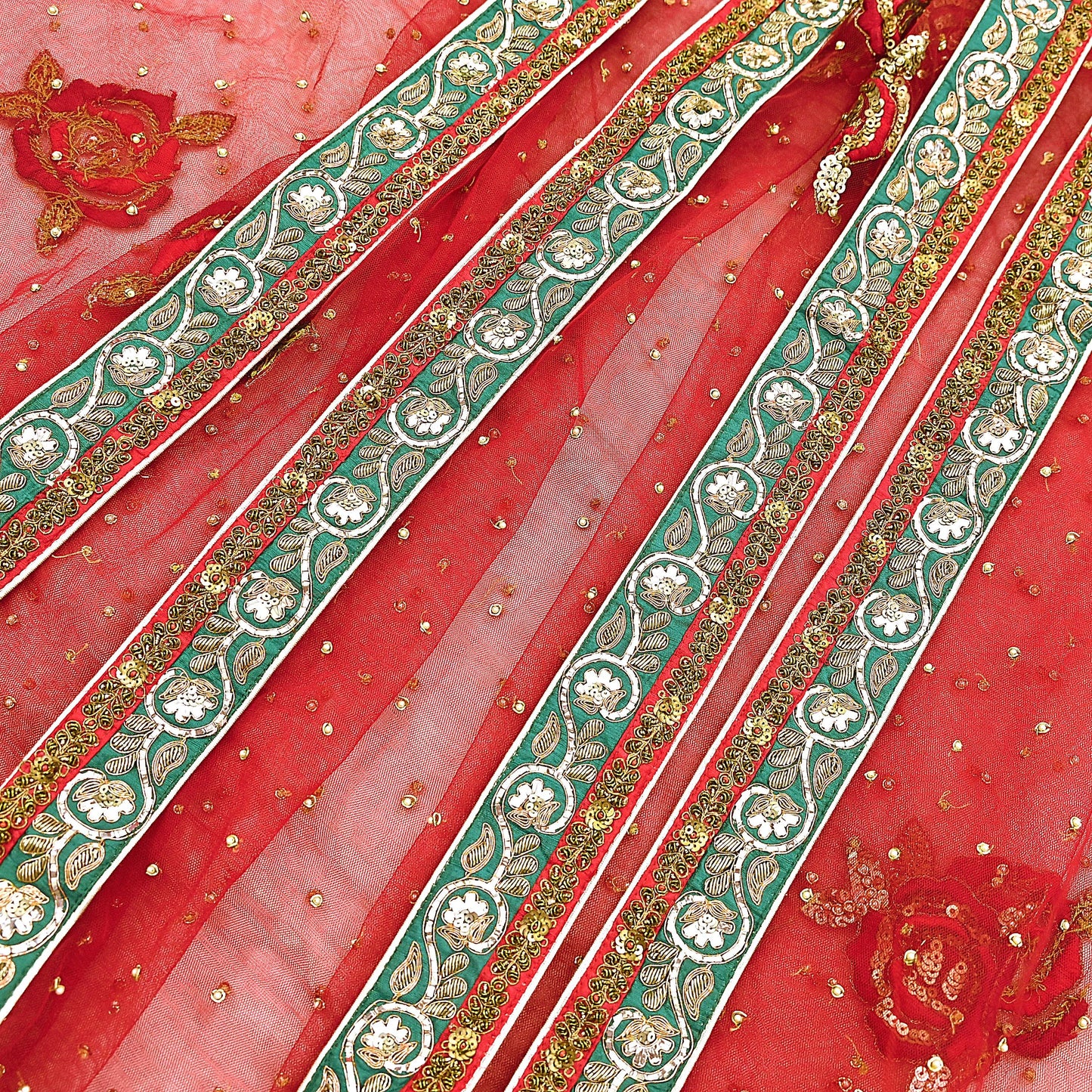 Indian Heavy Wedding Dupatta Red Net Long Stole Hand Embroidered By Designer Sabyasachi Scarves Zardozi Bridal Veil