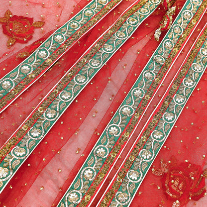 Indian Heavy Wedding Dupatta Red Net Long Stole Hand Embroidered By Designer Sabyasachi Scarves Zardozi Bridal Veil