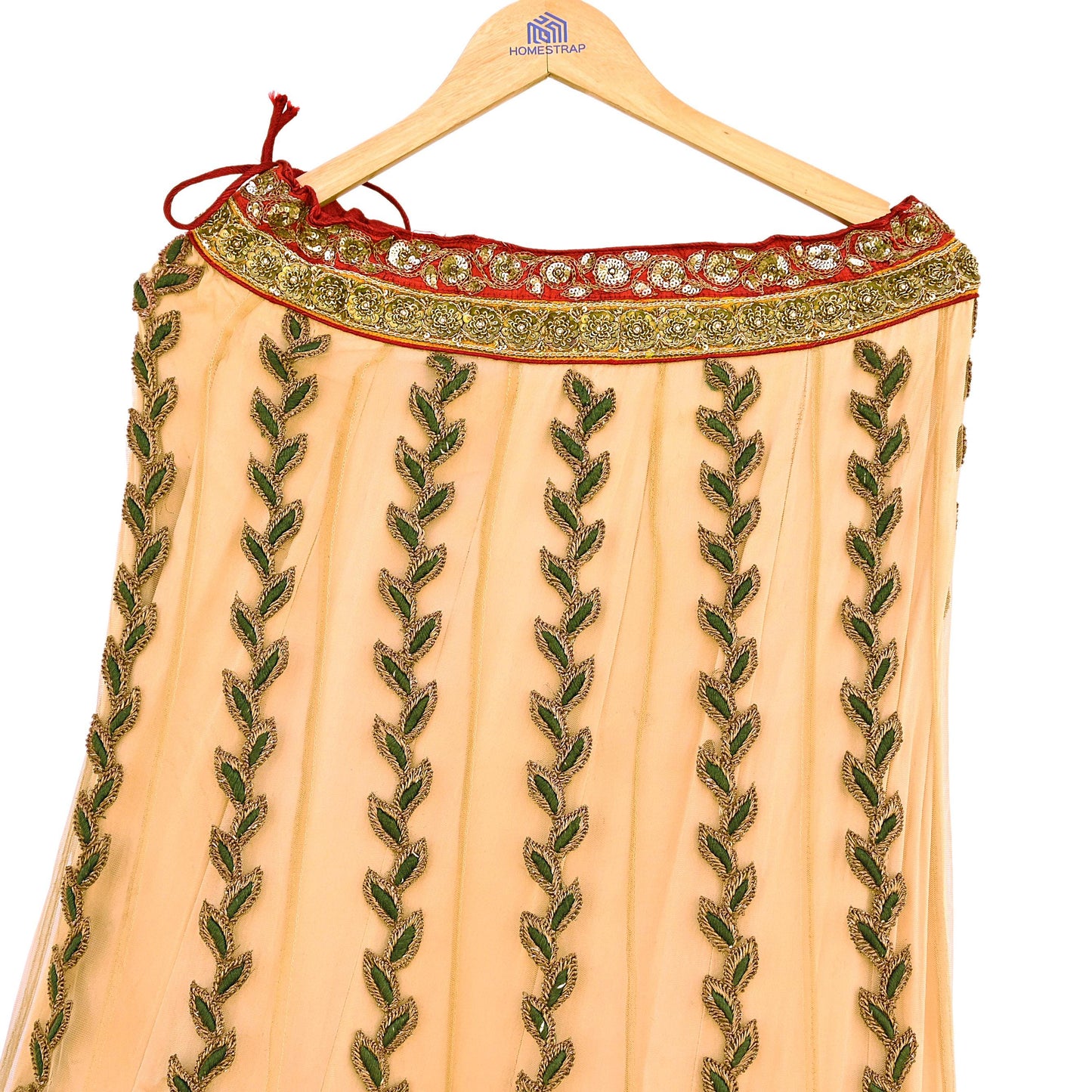 Indian Vintage Heavy Beige Net/Mesh Hand Embroidered Lehenga Skirt By Designer Sabyasachi Bridal Wear Dabka/ Zardozi