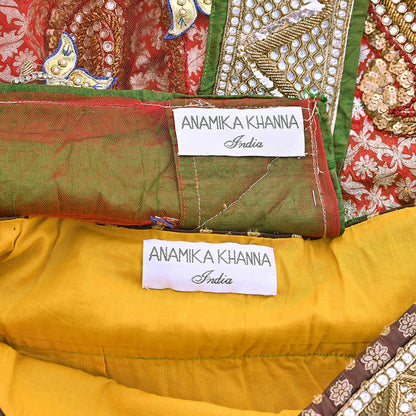Vintage Anamika Khanna saffron & red Satin Silk Net Hand Embroidered Lehenga Dupatta 2pc Set Zardozi Bridal Wear Indian party wear Outfit