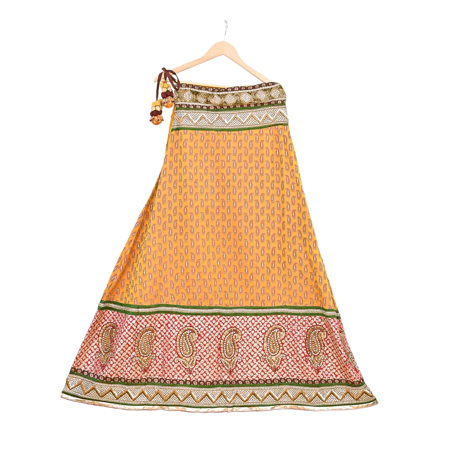 Vintage Anamika Khanna saffron & red Satin Silk Net Hand Embroidered Lehenga Dupatta 2pc Set Zardozi Bridal Wear Indian party wear Outfit