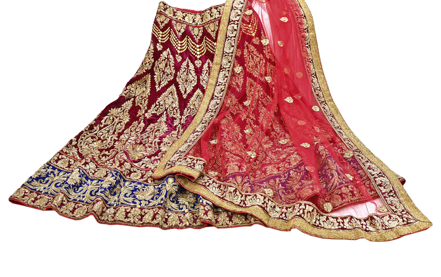 Indian Heavy Wedding Red Net/ velvet Hand Embroidered Lehenga 2pcs Set Designer By Manish Malhotra Party Wear