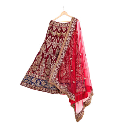 Indian Heavy Wedding Red Net/ velvet Hand Embroidered Lehenga 2pcs Set Designer By Manish Malhotra Party Wear
