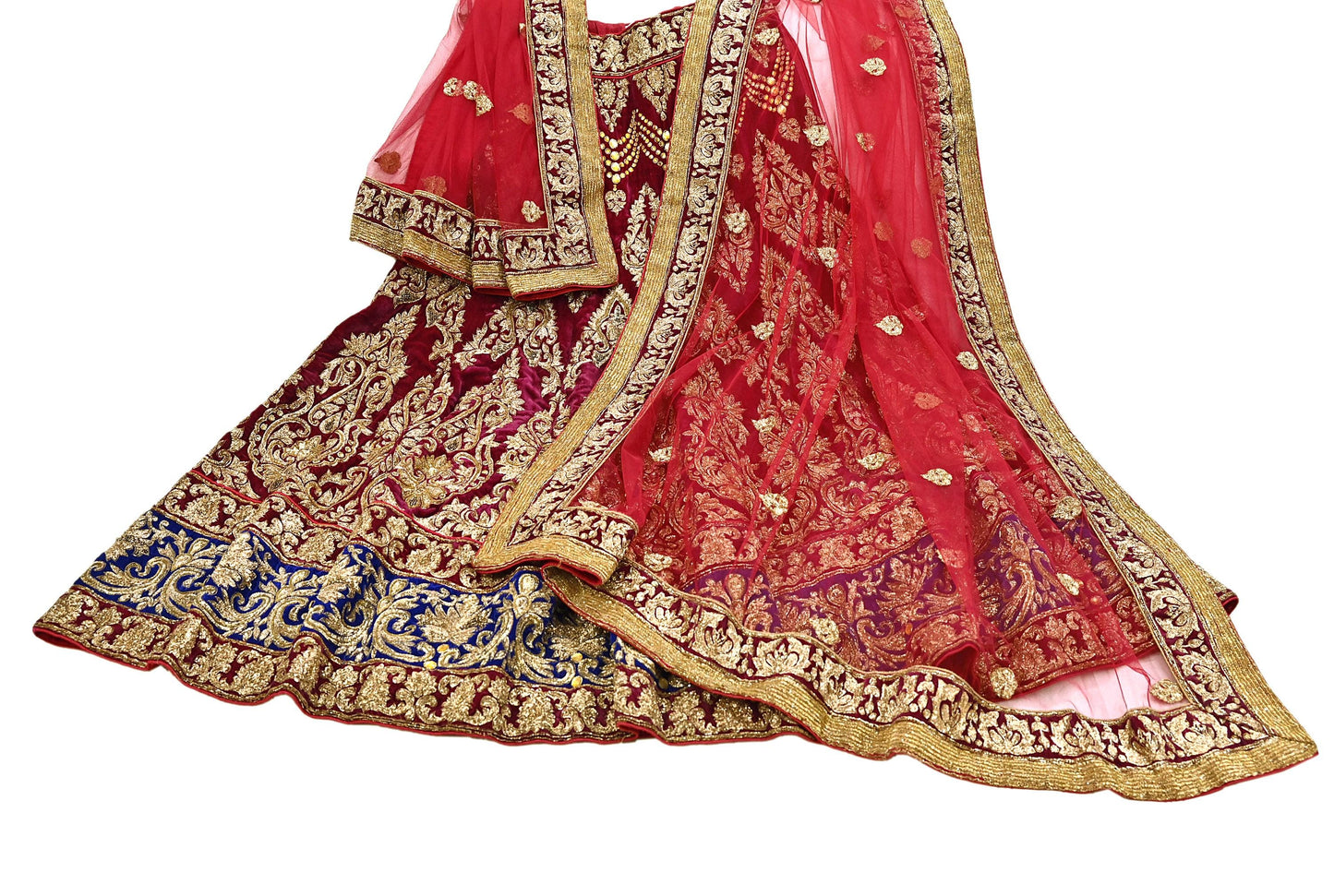 Indian Heavy Wedding Red Net/ velvet Hand Embroidered Lehenga 2pcs Set Designer By Manish Malhotra Party Wear