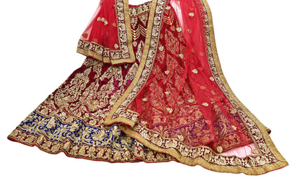 Indian Heavy Wedding Red Net/ velvet Hand Embroidered Lehenga 2pcs Set Designer By Manish Malhotra Party Wear