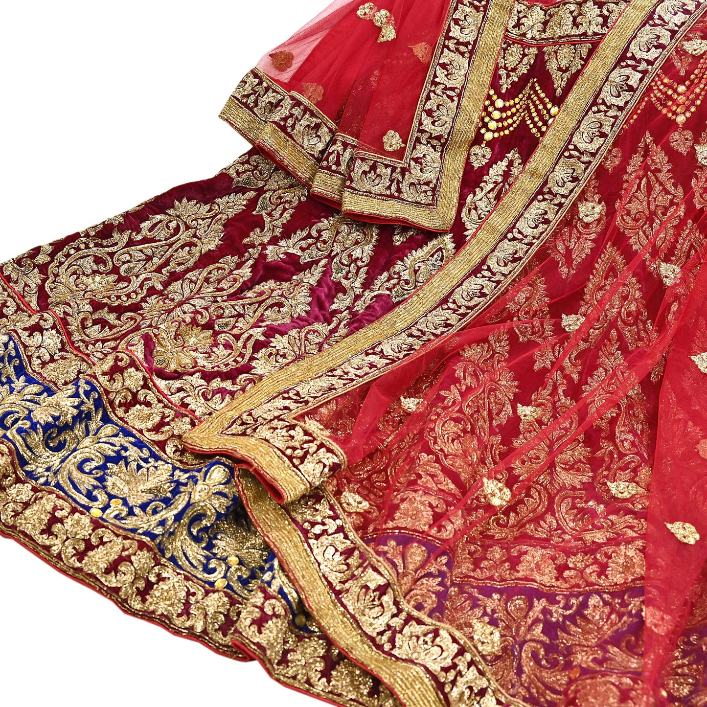 Indian Heavy Wedding Red Net/ velvet Hand Embroidered Lehenga 2pcs Set Designer By Manish Malhotra Party Wear