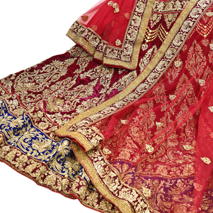 Indian Heavy Wedding Red Net/ velvet Hand Embroidered Lehenga 2pcs Set Designer By Manish Malhotra Party Wear