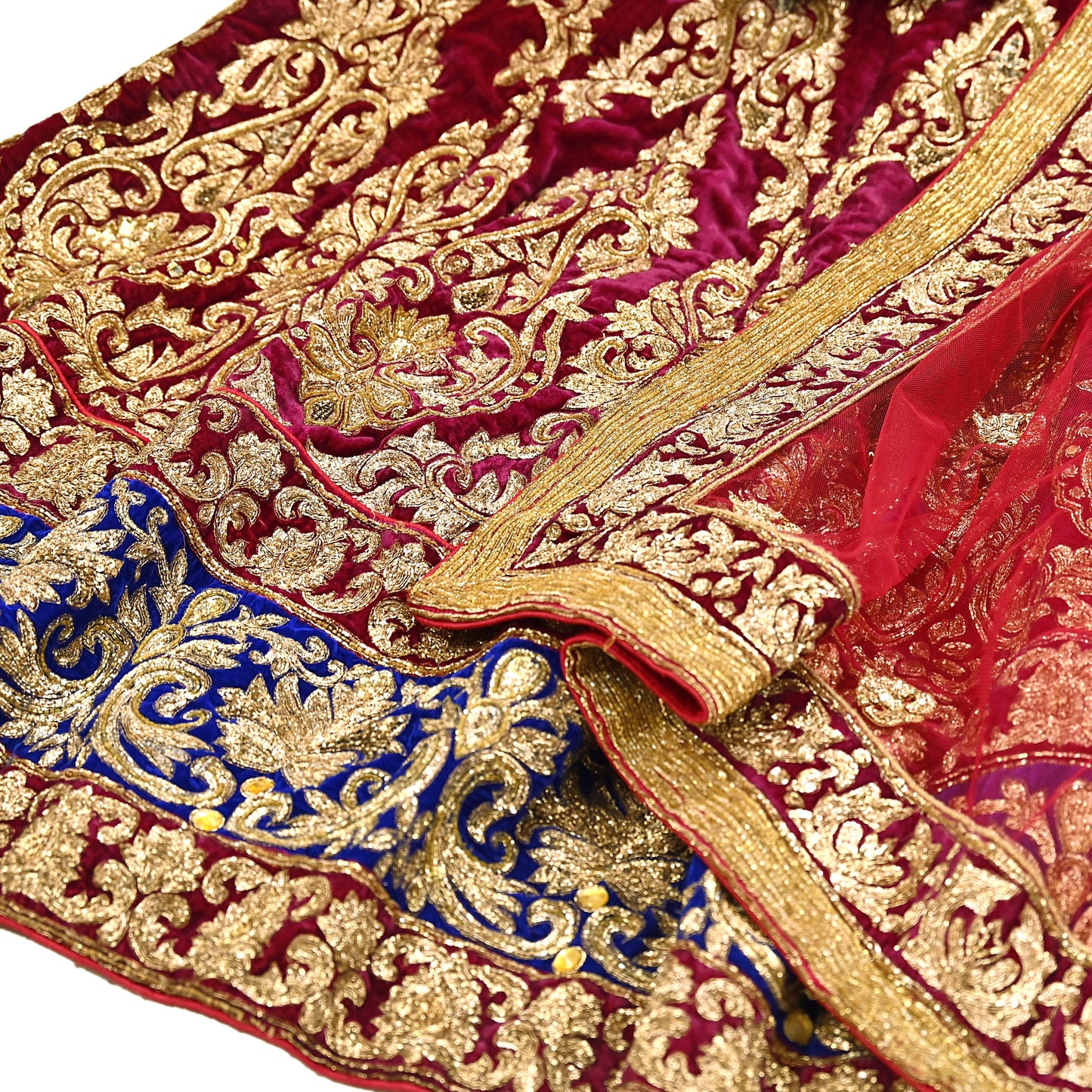 Indian Heavy Wedding Red Net/ velvet Hand Embroidered Lehenga 2pcs Set Designer By Manish Malhotra Party Wear