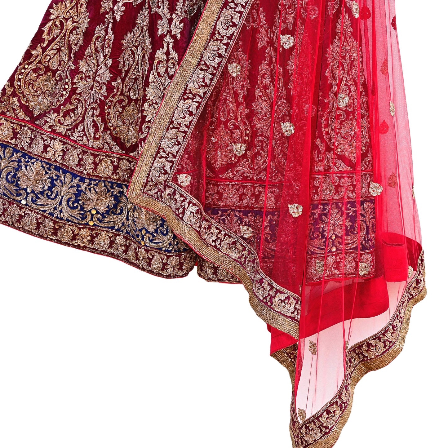 Indian Heavy Wedding Red Net/ velvet Hand Embroidered Lehenga 2pcs Set Designer By Manish Malhotra Party Wear