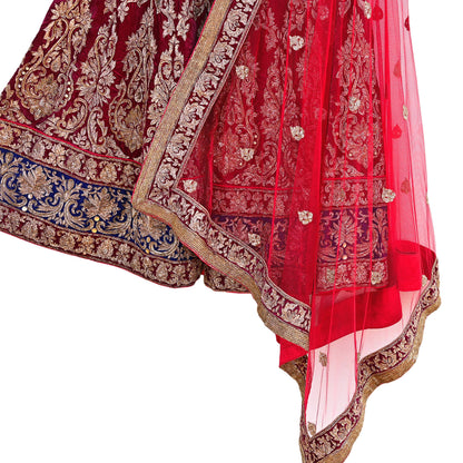 Indian Heavy Wedding Red Net/ velvet Hand Embroidered Lehenga 2pcs Set Designer By Manish Malhotra Party Wear