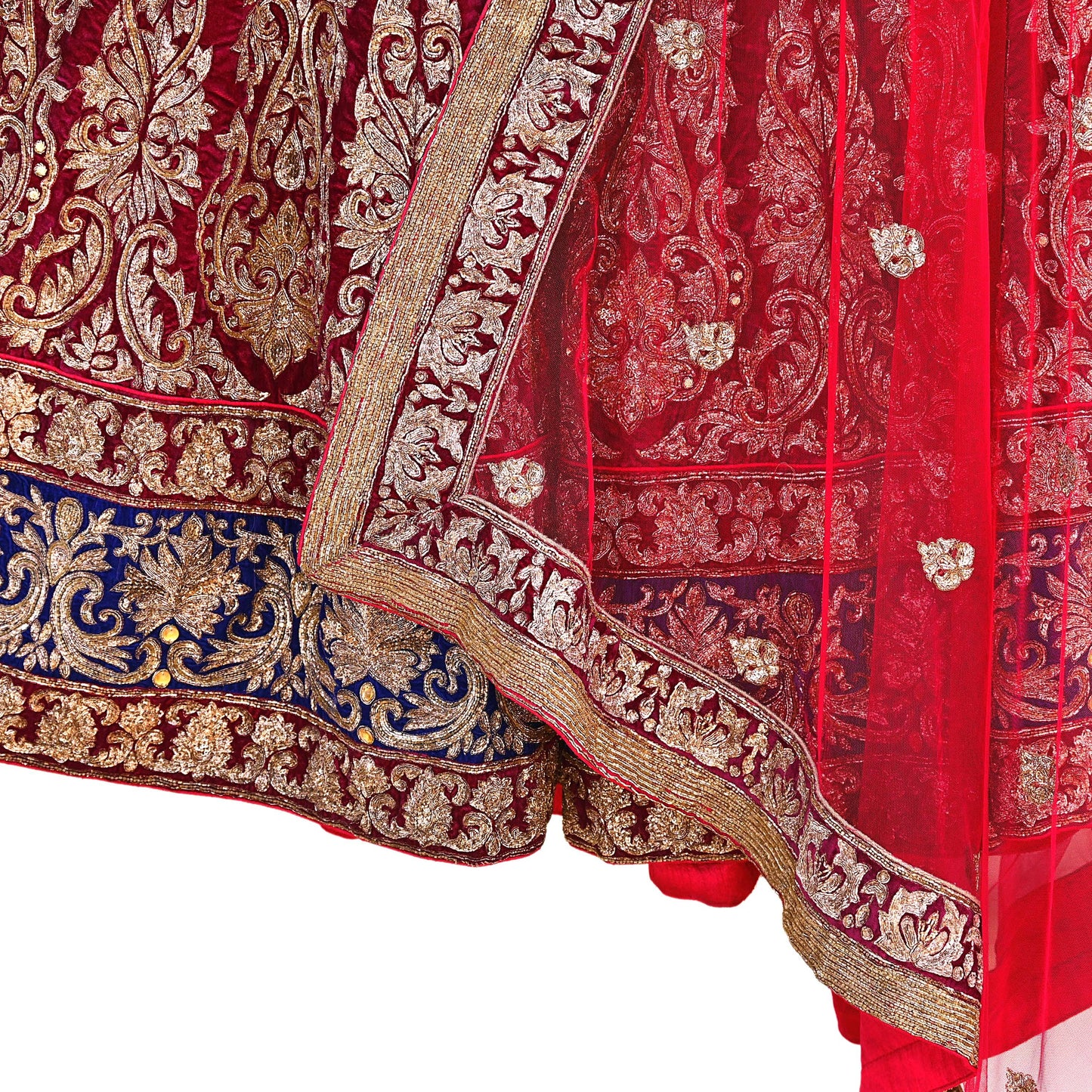 Indian Heavy Wedding Red Net/ velvet Hand Embroidered Lehenga 2pcs Set Designer By Manish Malhotra Party Wear