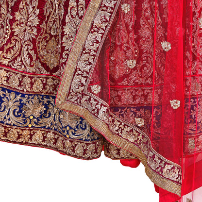 Indian Heavy Wedding Red Net/ velvet Hand Embroidered Lehenga 2pcs Set Designer By Manish Malhotra Party Wear