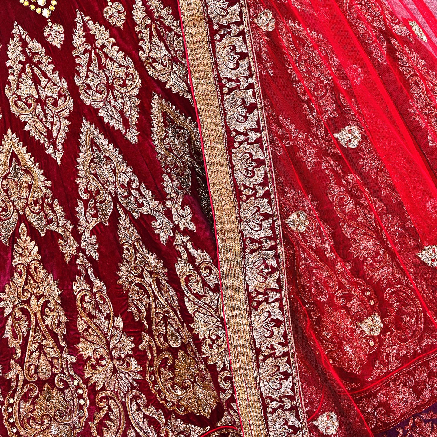 Indian Heavy Wedding Red Net/ velvet Hand Embroidered Lehenga 2pcs Set Designer By Manish Malhotra Party Wear