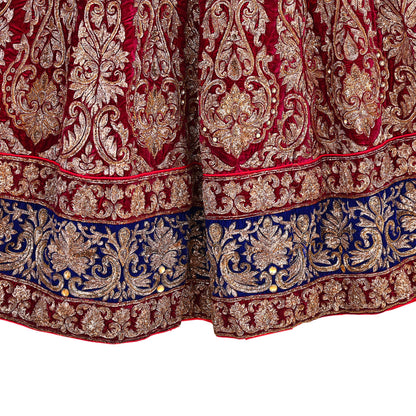 Indian Heavy Wedding Red Net/ velvet Hand Embroidered Lehenga 2pcs Set Designer By Manish Malhotra Party Wear