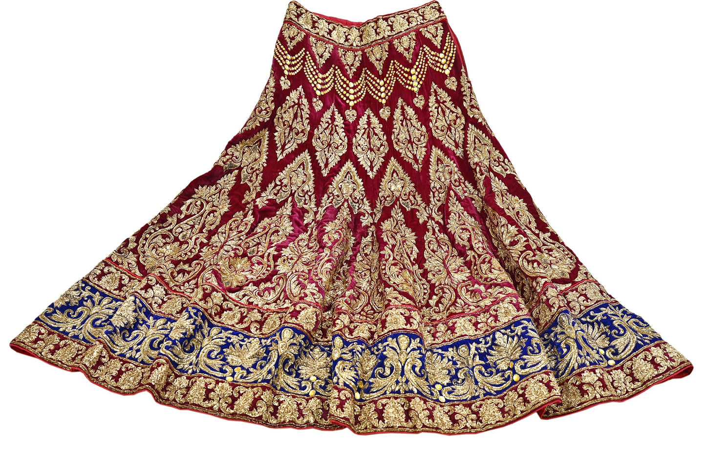 Manish Malhotra Red Velvet Lehenga Skirt Heavy Zardozi Dabka Embroidery Indian Bridal Wear, Designer Couture Wedding Outfit