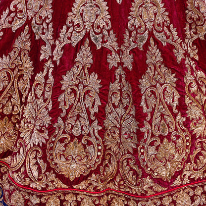 Manish Malhotra Red Velvet Lehenga Skirt Heavy Zardozi Dabka Embroidery Indian Bridal Wear, Designer Couture Wedding Outfit
