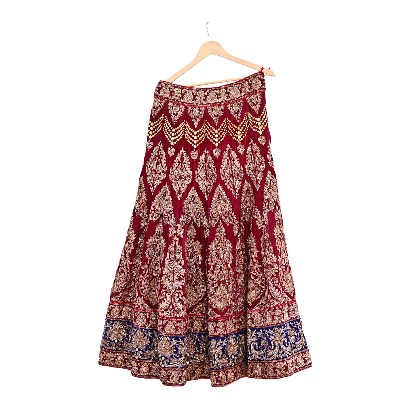 Manish Malhotra Red Velvet Lehenga Skirt Heavy Zardozi Dabka Embroidery Indian Bridal Wear, Designer Couture Wedding Outfit