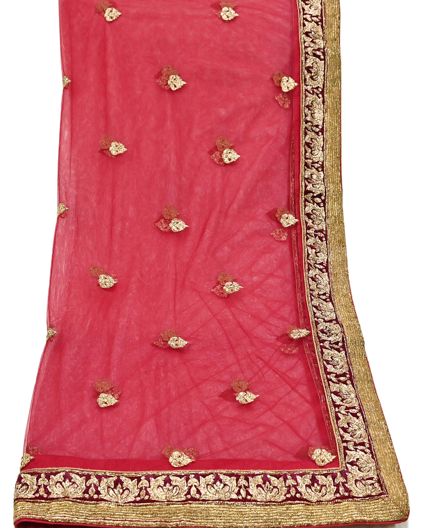 Indian Vintage Heavy Red Net/Mesh Hand Embroidered Dupatta Designer By Manish Malhotra Bridal Wear Zardozi Veil Hijab