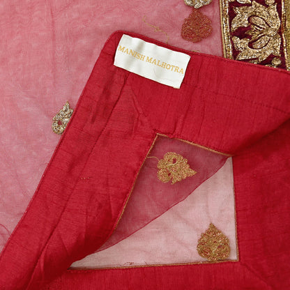 Indian Vintage Heavy Red Net/Mesh Hand Embroidered Dupatta Designer By Manish Malhotra Bridal Wear Zardozi Veil Hijab