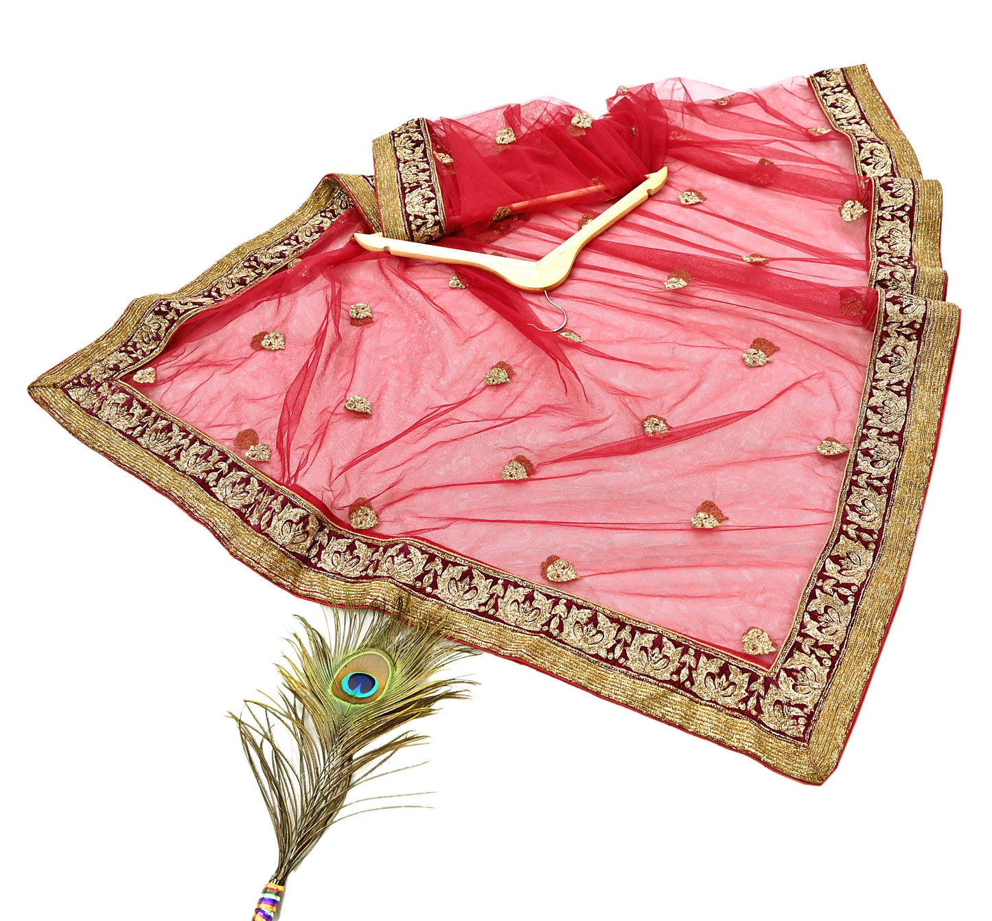 Indian Vintage Heavy Red Net/Mesh Hand Embroidered Dupatta Designer By Manish Malhotra Bridal Wear Zardozi Veil Hijab