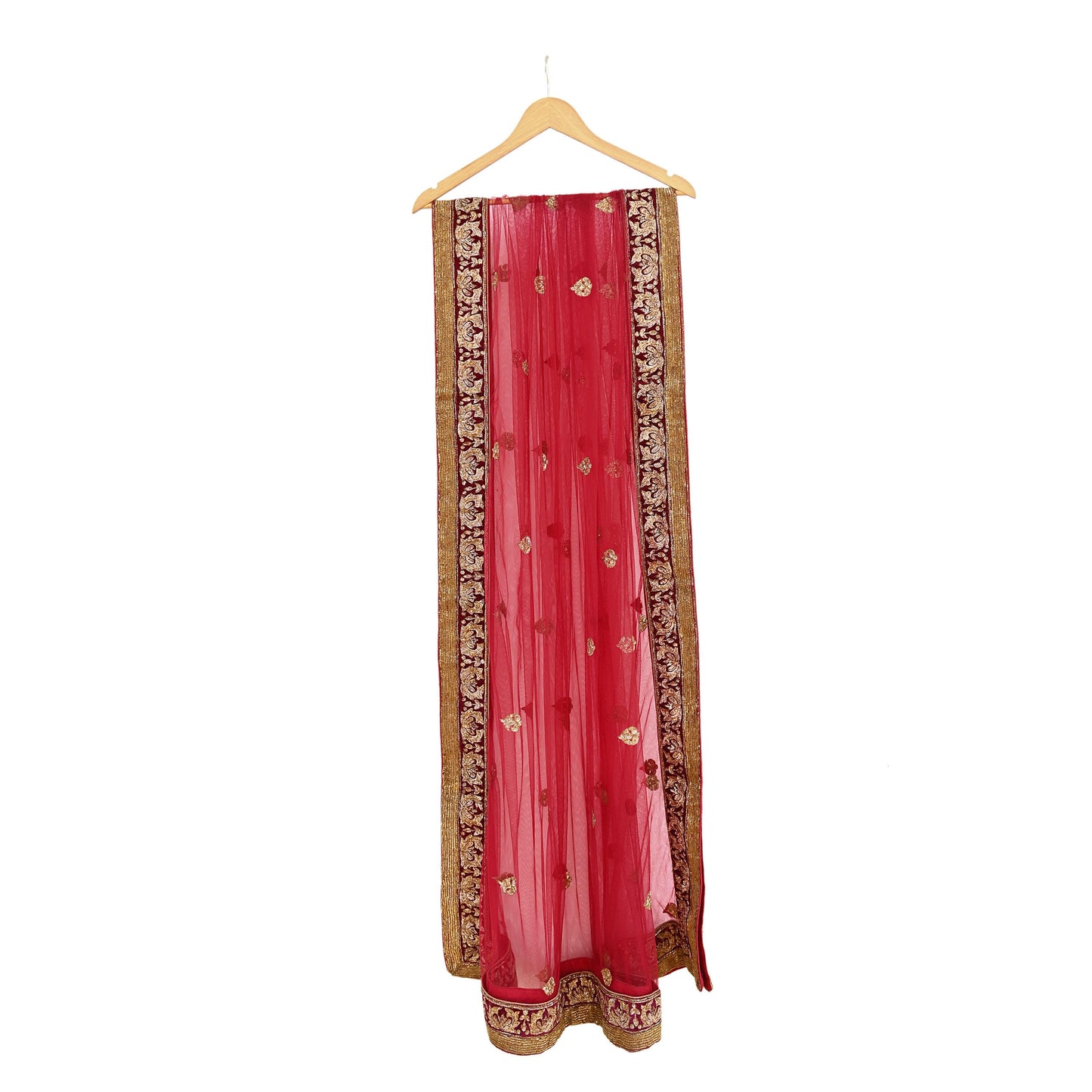 Indian Vintage Heavy Red Net/Mesh Hand Embroidered Dupatta Designer By Manish Malhotra Bridal Wear Zardozi Veil Hijab