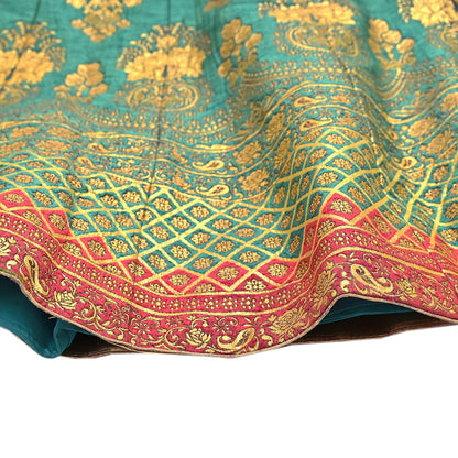 Indian Vintage Green woven brocade Skirt Party Wear Bollywood Lehenga Zari