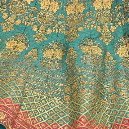 Indian Vintage Green woven brocade Skirt Party Wear Bollywood Lehenga Zari