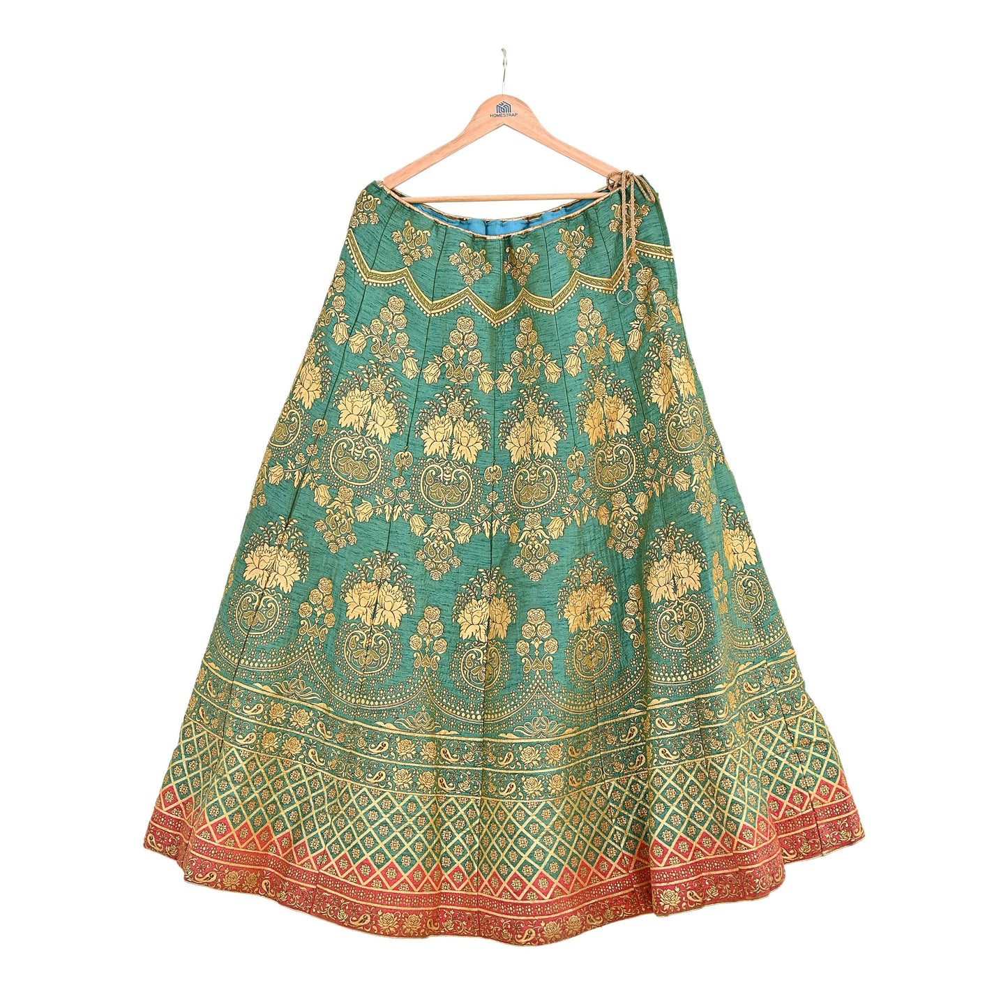 Indian Vintage Green woven brocade Skirt Party Wear Bollywood Lehenga Zari