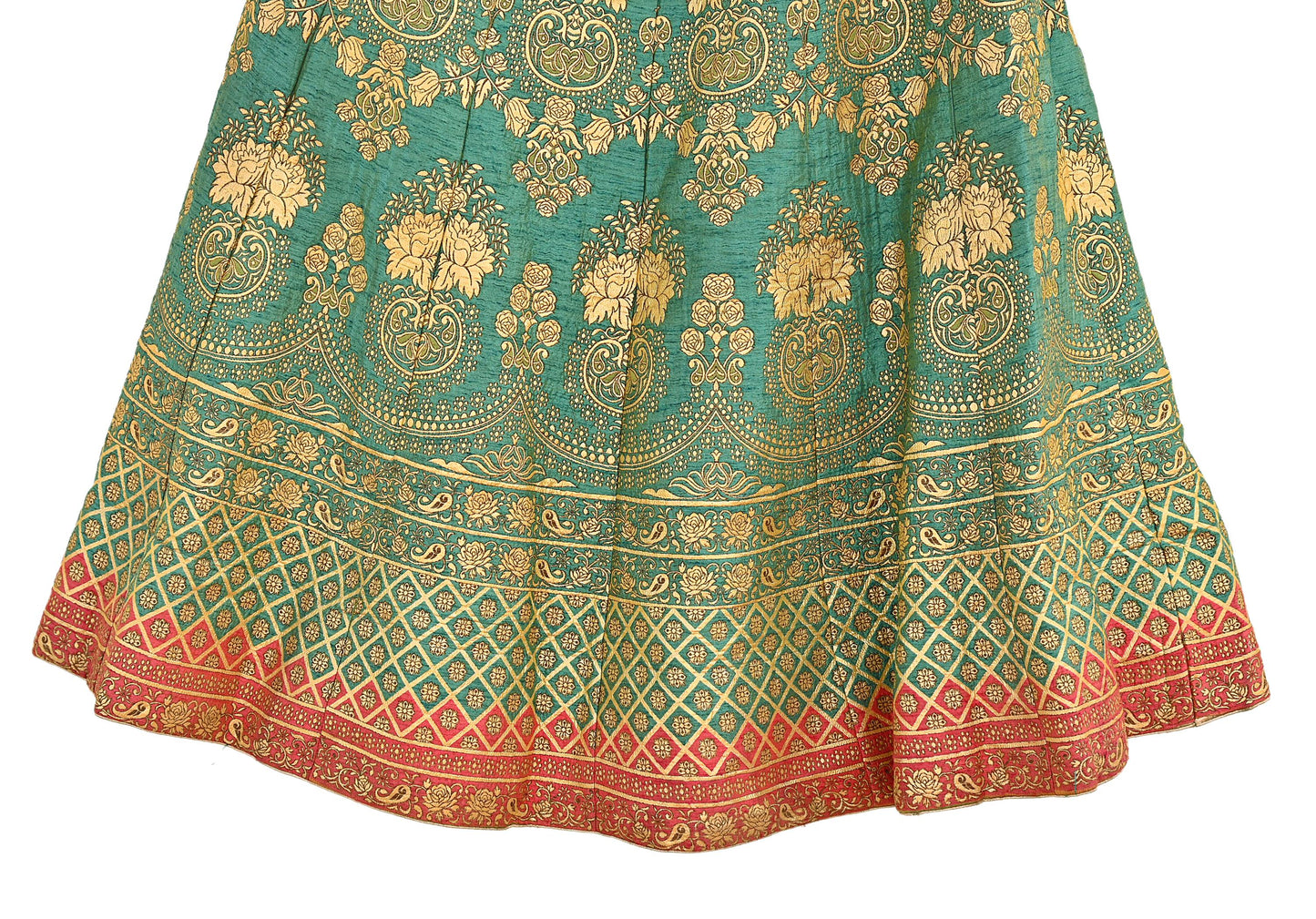 Indian Vintage Green woven brocade Skirt Party Wear Bollywood Lehenga Zari