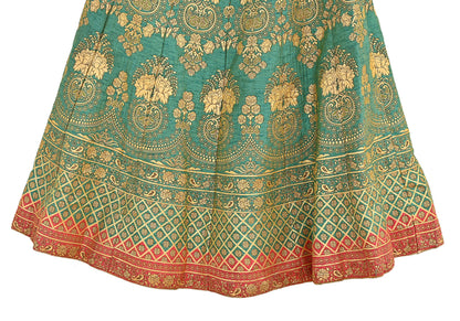 Indian Vintage Green woven brocade Skirt Party Wear Bollywood Lehenga Zari