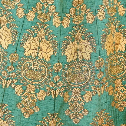Indian Vintage Green woven brocade Skirt Party Wear Bollywood Lehenga Zari
