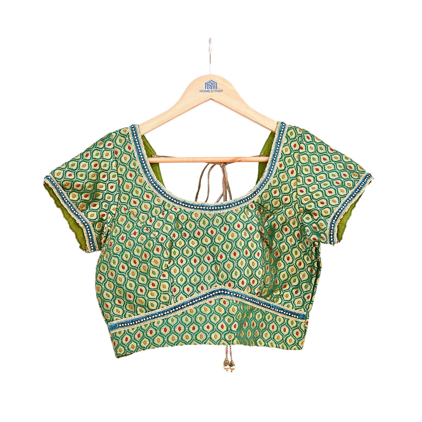 Indian Green Pure silk Woven Brocade Blouse/Top/Crop M Size Party wear Bollywood