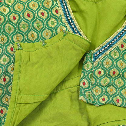 Indian Green Pure silk Woven Brocade Blouse/Top/Crop M Size Party wear Bollywood