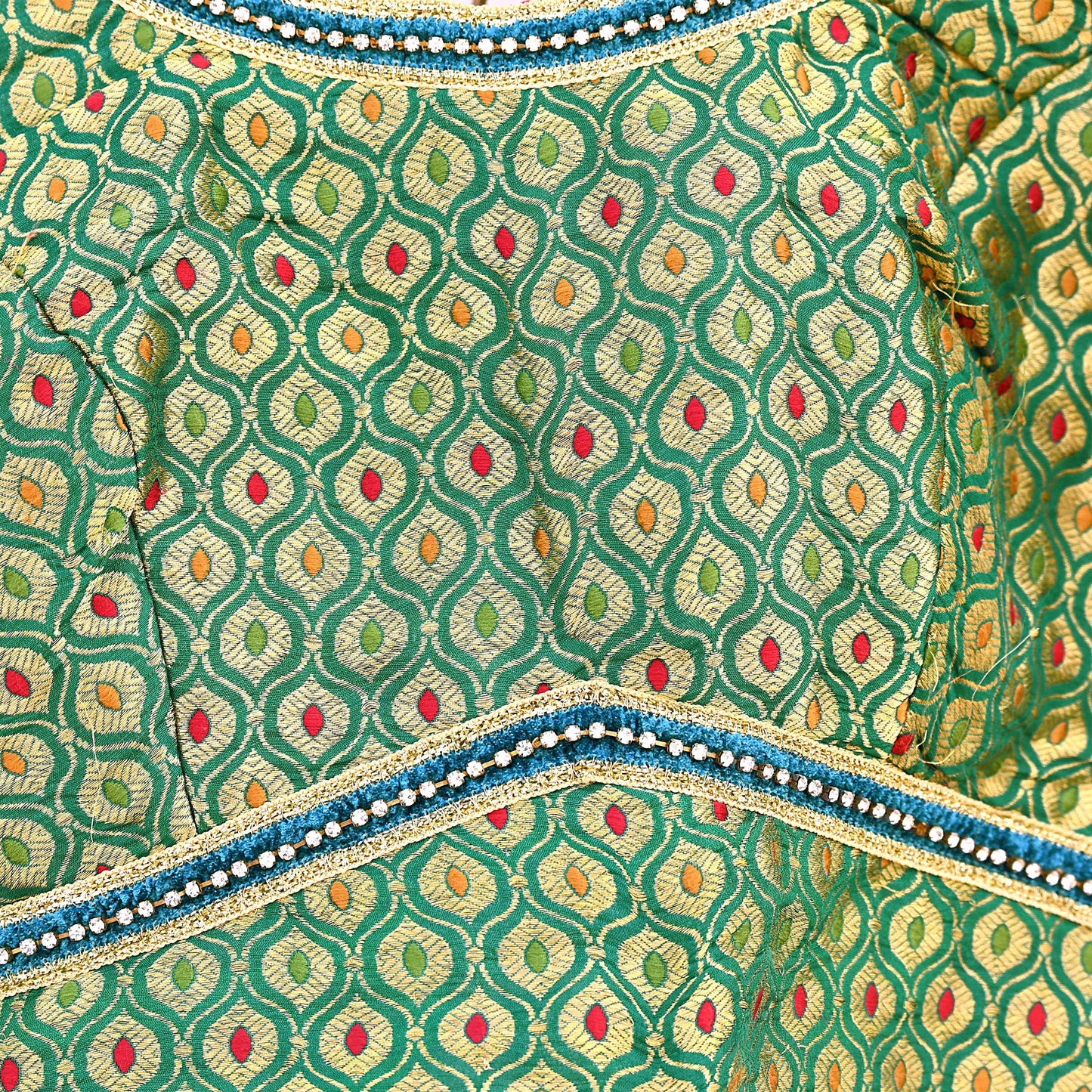 Indian Green Pure silk Woven Brocade Blouse/Top/Crop M Size Party wear Bollywood