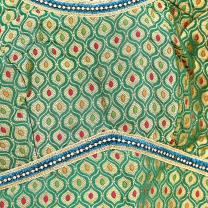 Indian Green Pure silk Woven Brocade Blouse/Top/Crop M Size Party wear Bollywood